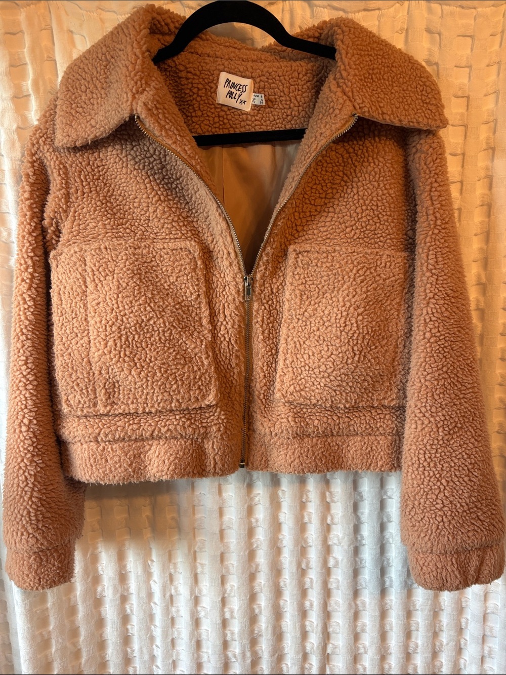 Princess Polly Camel Tan Teddy Sherpa Zip Jacket